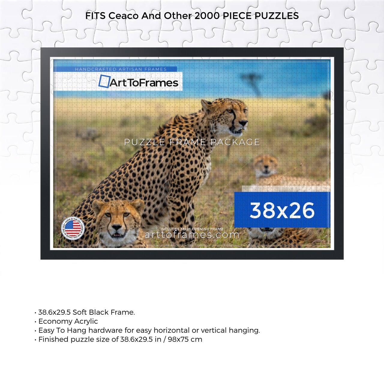ArtToFrames 38.6x29.5 INCH / 98x75 CM Puzzle Frame for 2000 piece Puzzles.This 1.25 Inch Custom MDF Frame for Puzzles Comes with Economy Acrylic, Available in Multiple Colors